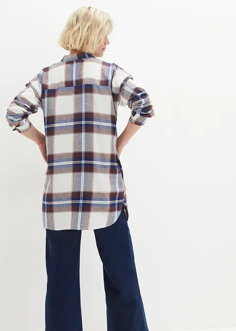 Lang skjortebluse av flanell i ren bomull, bonprix