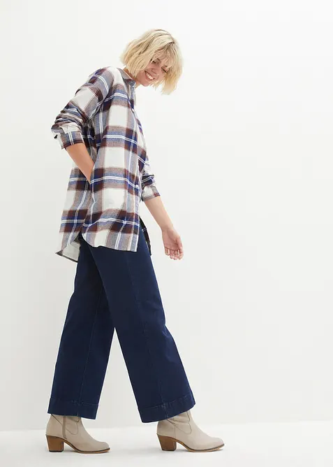 Lang skjortebluse av flanell i ren bomull, bonprix