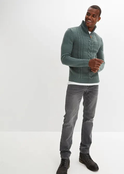 Grovstrikket troyer-genser med flettemønster, bonprix