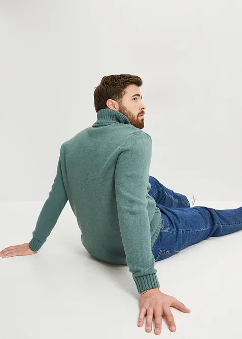 Grovstrikket troyer-genser med flettemønster, bonprix