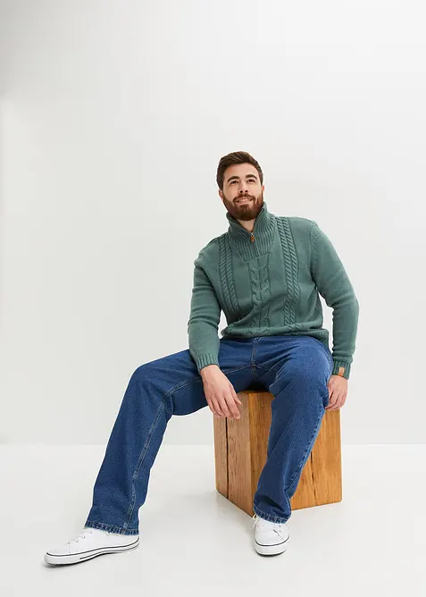 Grovstrikket troyer-genser med flettemønster, bonprix