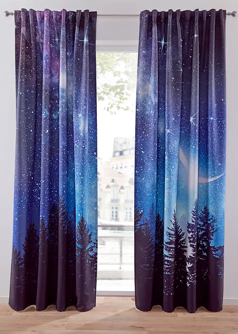 Mørkleggingsgardin med natthimmel-motiv (2-pack), bonprix