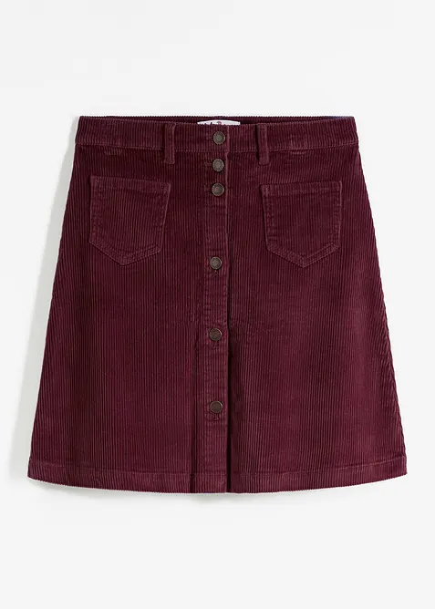 Stretch-cordskjørt med knappestolpe, bonprix