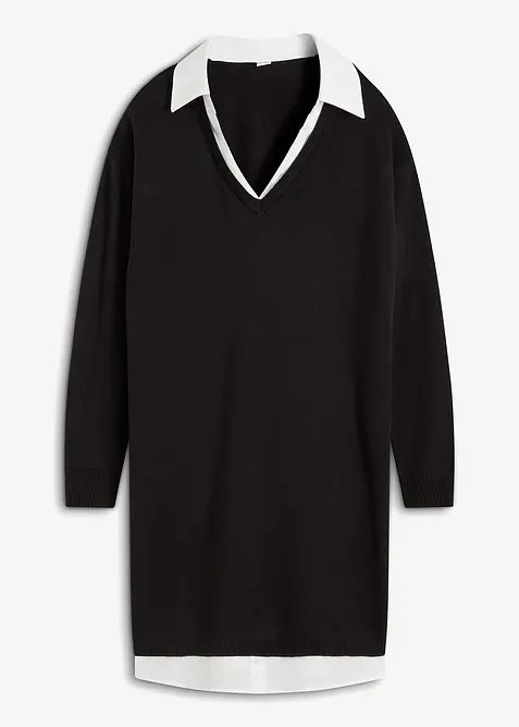 Strikket kjole med skjorteinnfelling, bonprix