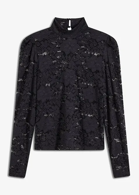 Figurnær, langermet topp med blonder, bonprix