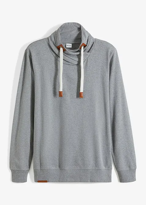 Sweatshirt med sjalskrage og detaljer i imitert skinn, bonprix