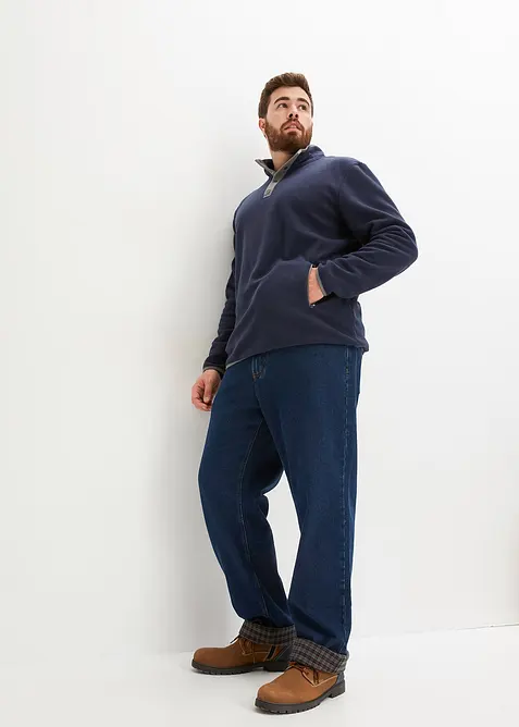 Fleecegenser med kort knappestolpe, praktiske lommer og fine kontrastdetaljer, bonprix