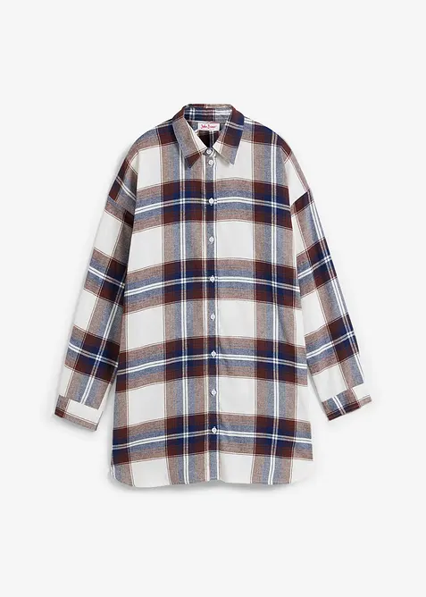 Lang skjortebluse av flanell i ren bomull, bonprix