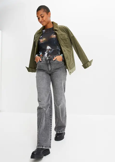 Wide Leg-jeans, High Waist med naglebesetning, bonprix