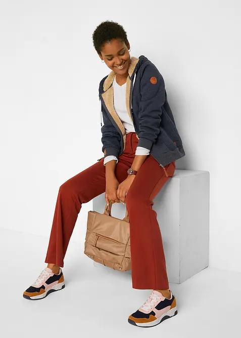 Sweatjakke med hette og teddyfôr, bonprix