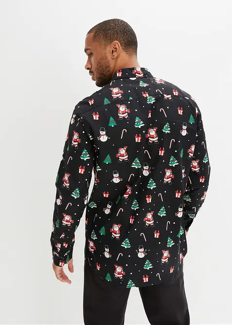 Langermet skjorte i 100% bomull med julelig m&oslash;nster, bonprix