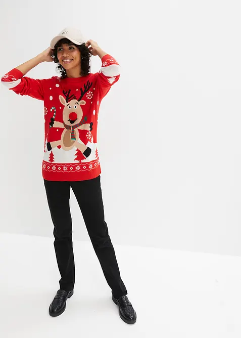 Finstrikket genser med rund hals, bonprix