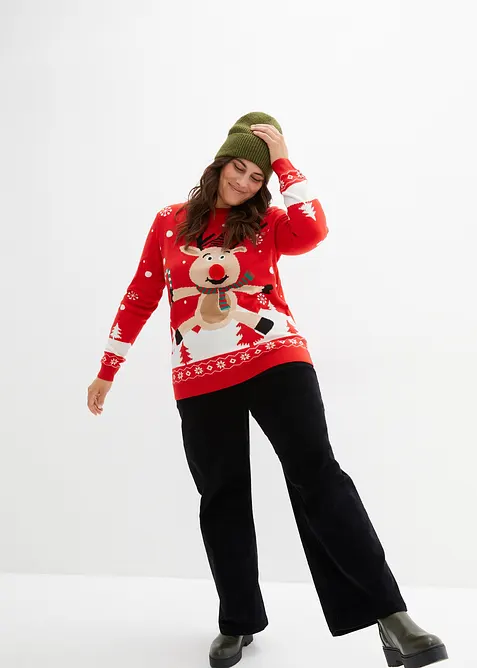 Finstrikket genser med rund hals, bonprix