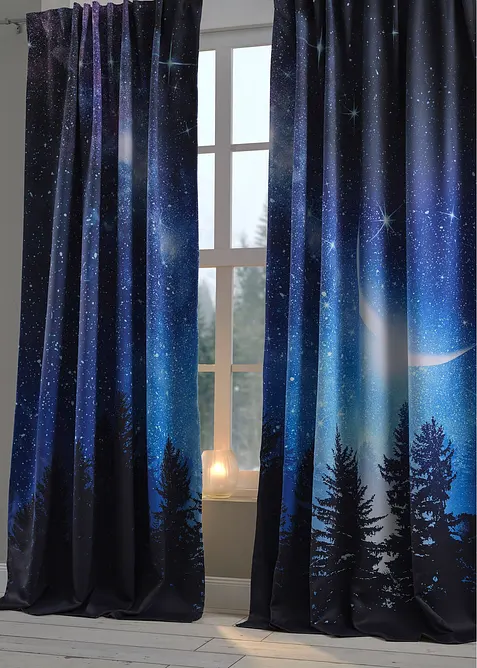Mørkleggingsgardin med natthimmel-motiv (2-pack), bonprix