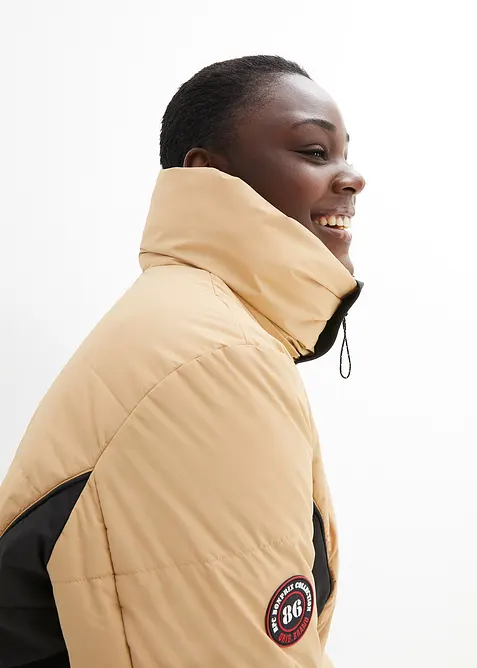 Lang jakke i vannavvisende materiale med fuskepels, bonprix