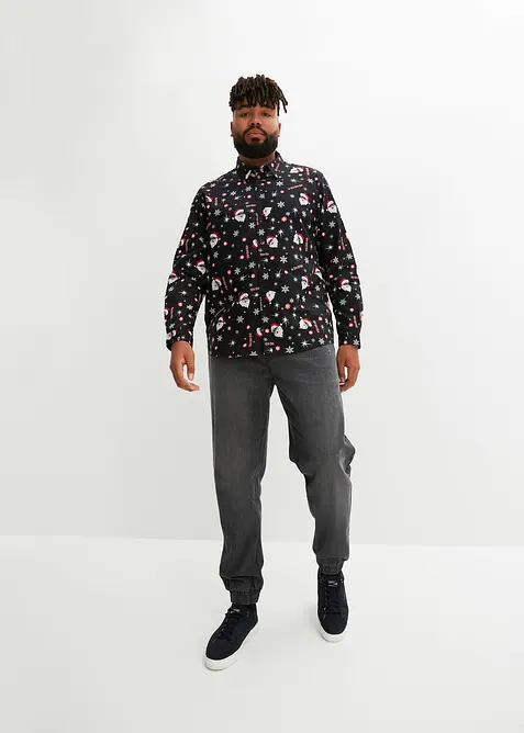 Langermet skjorte i 100% bomull med juleprint, Slim Fit, bonprix