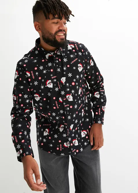 Langermet skjorte i 100% bomull med juleprint, Slim Fit, bonprix