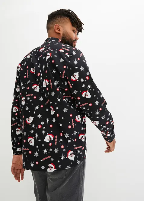 Langermet skjorte i 100% bomull med juleprint, Slim Fit, bonprix