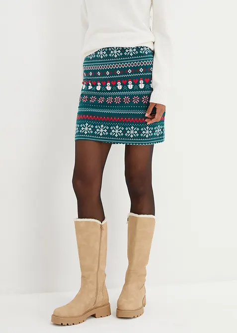 Miniskjørt i bomull- og elastanmiks med koftemønster, bonprix