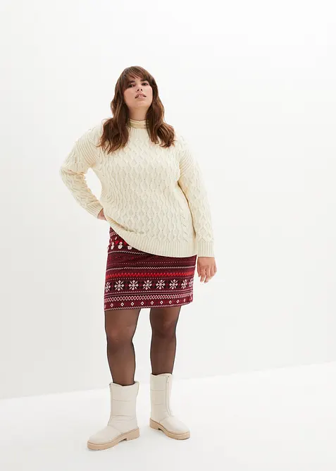 Miniskjørt i bomull- og elastanmiks med koftemønster, bonprix