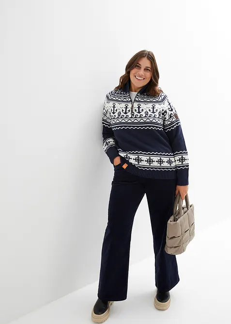 Maritim genser med koftem&oslash;nster, bonprix