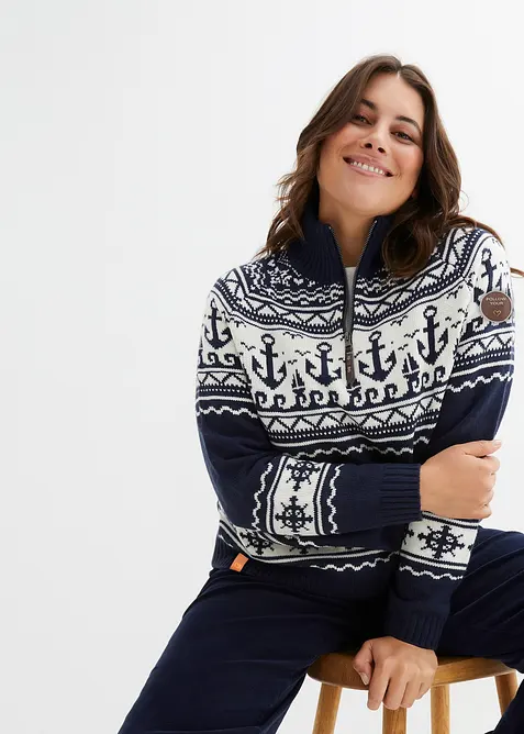 Maritim genser med koftem&oslash;nster, bonprix