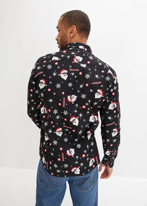 Langermet skjorte i 100% bomull med juleprint, Slim Fit, bonprix