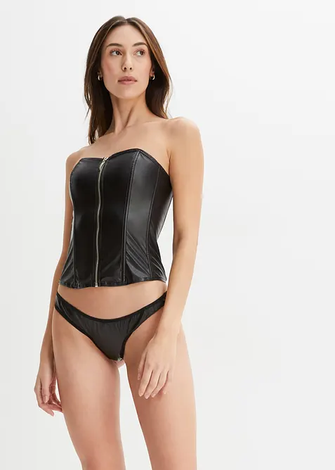 Korsett + stringtruse i imitert skinn (2-delt sett), bonprix