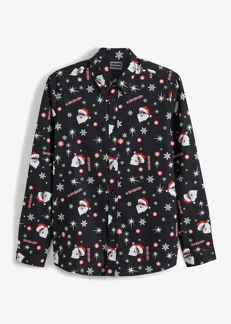Langermet skjorte i 100% bomull med juleprint, Slim Fit, bonprix