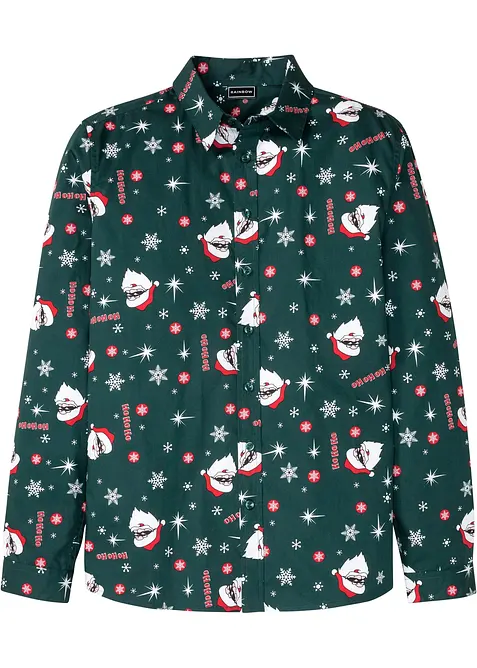 Langermet skjorte i 100% bomull med juleprint, Slim Fit, bonprix