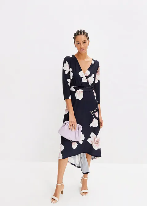 Jerseykjole med lengre bak- enn forstykke og knytebånd, bonprix