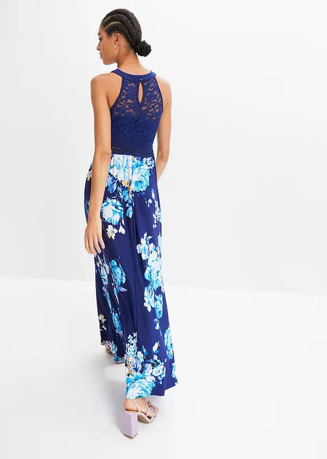 Maxi-sommerkjole med blomstertrykk og blonder, bonprix