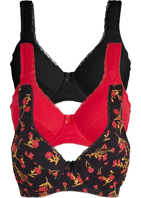 BH med bøyle i økologisk bomull (3-pack), bonprix