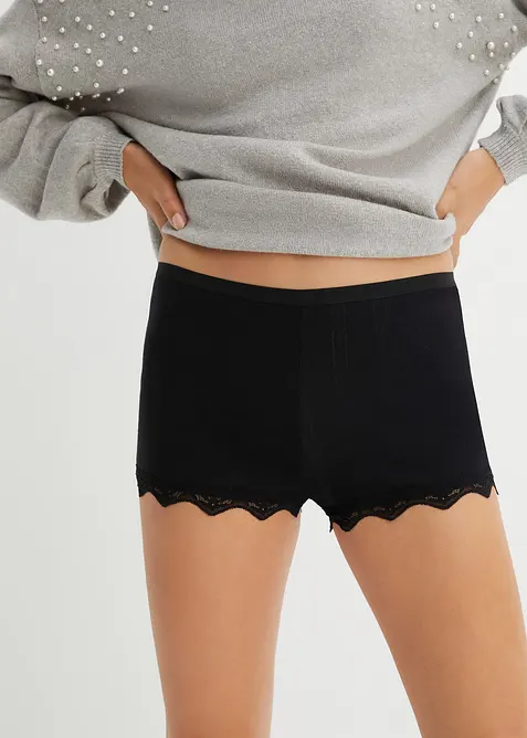 Boksertruser i lett bomull med blonder (3-pack), bonprix