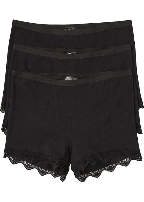 Boksertruser i lett bomull med blonder (3-pack), bonprix