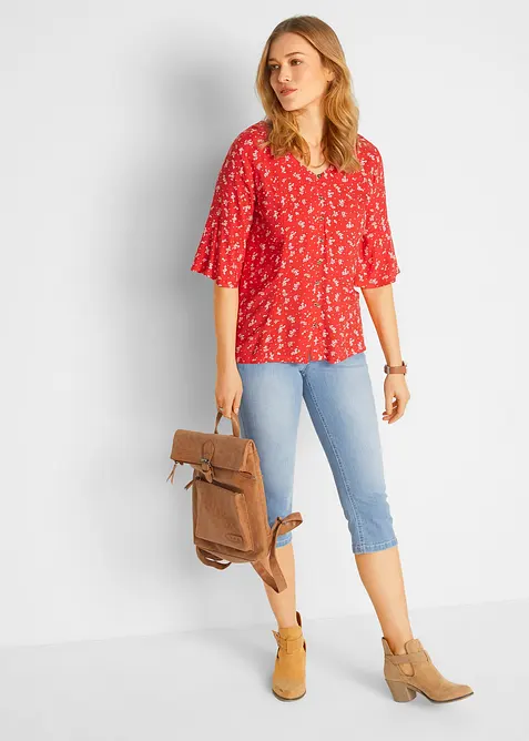 Komfort-capribukse i denim med stretch (2-pack), bonprix