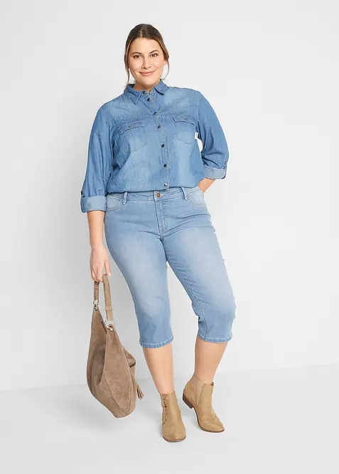 Komfort-capribukse i denim med stretch (2-pack), bonprix