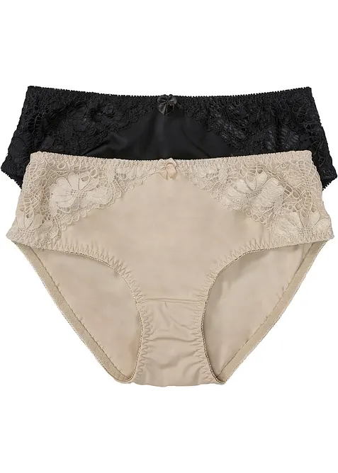 Høy truse med blonder (2-pack), bonprix