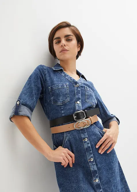 Belte med 2 utbyttbare spenner (2-pack), bonprix