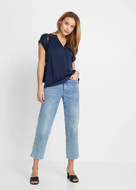 Kortermet satengtunika i ledig modell med lave skulders&oslash;mmer, bonprix