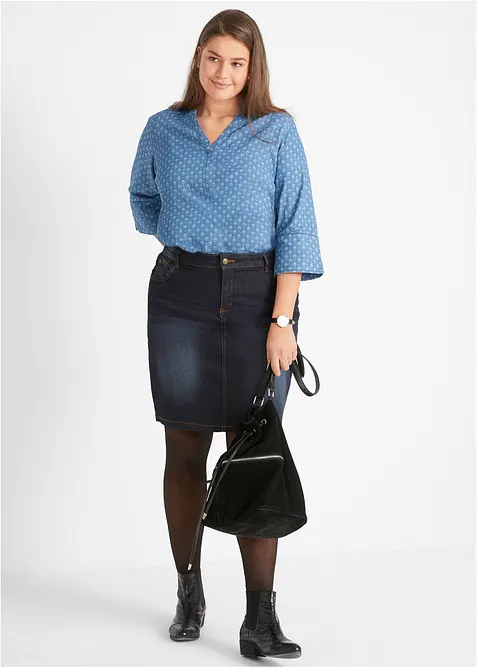 Jeansskj&oslash;rt med stretch, bonprix