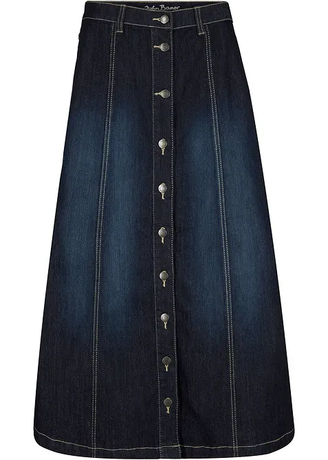 Jeansskjørt i komfortstretch, midi lengde, bonprix