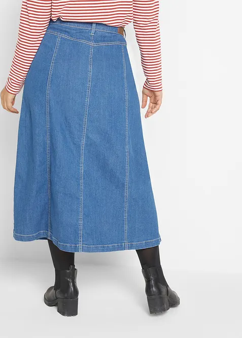 Jeansskjørt i komfortstretch, midi lengde, bonprix