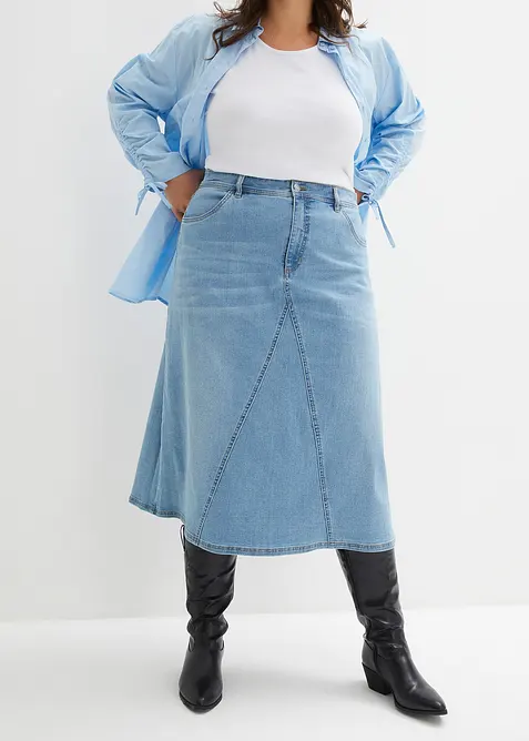 Denimskjørt med stretch, High Waist, bonprix