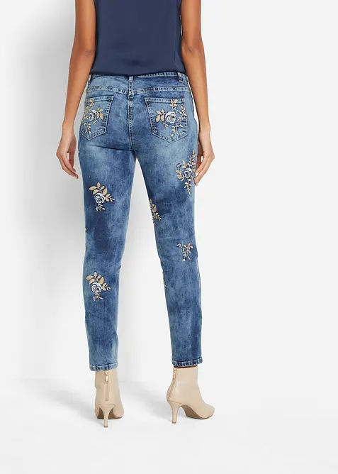 Slim Fit-jeans med blomsterbroderi, bonprix