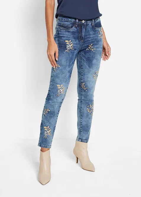 Slim Fit-jeans med blomsterbroderi, bonprix