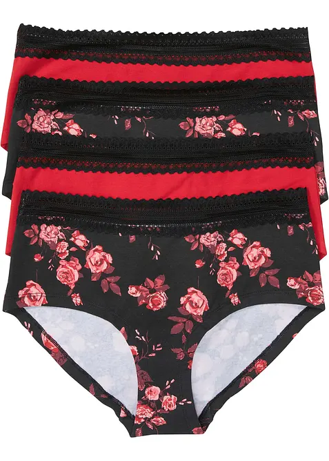 Høy truse med blonder med økologisk bomull (4-pack), bonprix