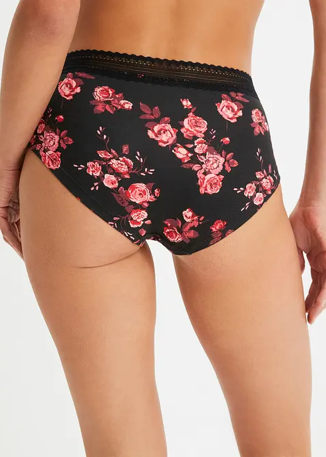 Høy truse med blonder med økologisk bomull (4-pack), bonprix