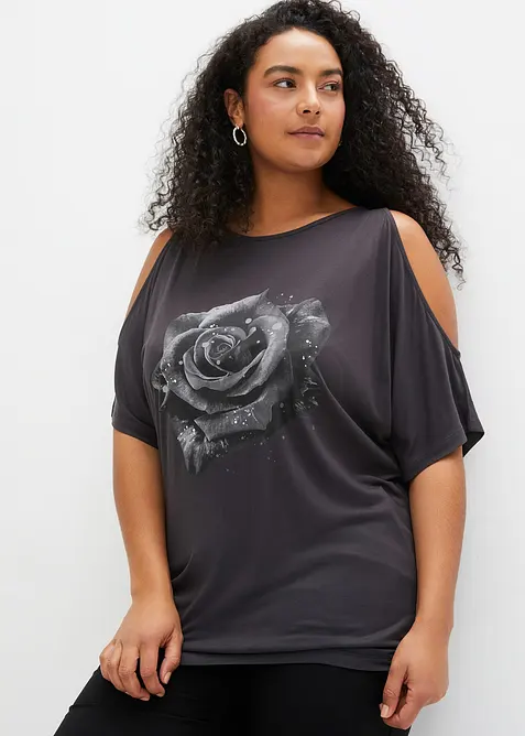 Cold shoulder-topp i viskose, bonprix