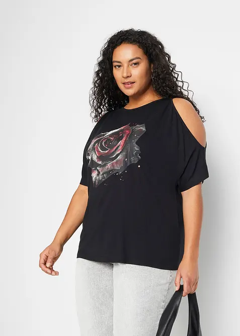 Cold shoulder-topp i viskose, bonprix